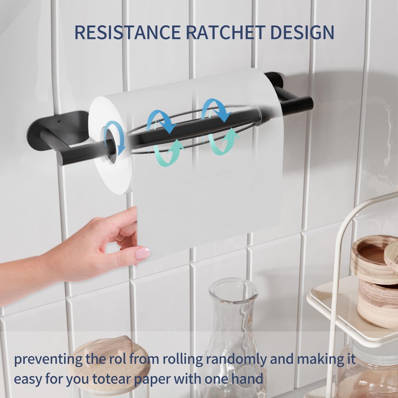 WZRUA Paper Towel Holder Under Cabinet, Single Hand Operable Roll
