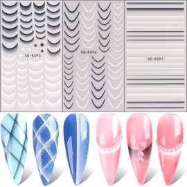 LANODO 3 Pieces Nail Stickers 5D Line Beauty Multiple Styles DIY Nail Sticker Set