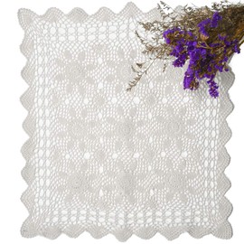 Yizunnu Vintage Hand Crochet Lace Doily Rectangle Cotton Table Cover (White, 23.6 x 23.6 inch (Square))