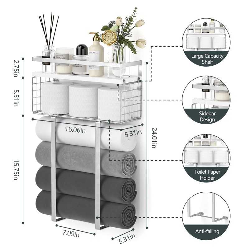 Towel Racks for Bathroom, Bathroom Shelf Over Toilet,Floating Shelves with