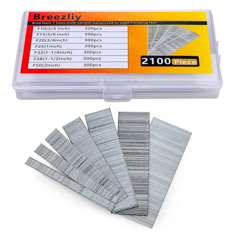 Breezliy 2100 PCS Brad Nails 7 Sizes multi-Length Galvanized Straight