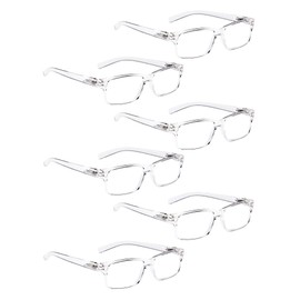 LUR READING GLASSES 6 Pack Spring Hinge Comfort Plastic Readers (Clear)