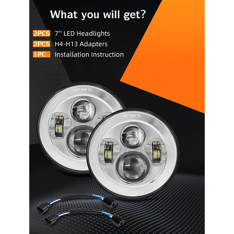 UNI-SHINE 2pcs Projector 7 Inch LED Headlight Hi/Lo Beam Chrome