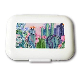 Small Weekly Pill Case - Bright Watercolor Cactus Travel Pill Organizer Box for Travel Safe Plastic Material 7 Small and 1 Large-Compartment