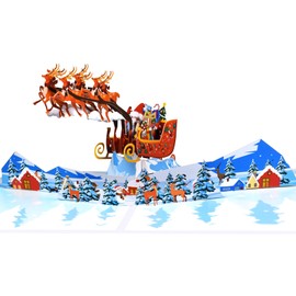 Magic Ants Christmas Pop Up Card - 3D Greeting Card,Birthday Cards,Pop Up Christmas Card,Kids Christmas Card,3D Christmas Card,Holiday Cards,Winter Cards, Xmas cards(Santa Sleigh Flying Reindeer)