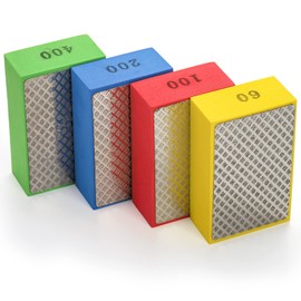 TOPZEA 4 Pack Diamond Hand Polishing Pads, Hand Sanding Blocks Sandpaper Sponge Tile Polishing Tools for Tiling Granite Marble Ceramic Glass Wet & Dry, 60,100,200,400 Grit