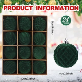 Vinsot 24 Pcs Velvet Christmas Ornaments Balls 2.36 Inch Flocked Christmas Tree Ball Hanging Ornaments Velvet Christmas Baubles for Xmas Party Wedding Home Decor (Khaki, Dark Green)