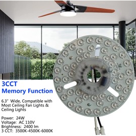 OLYMSTAR 24W 6.3" Close to Ceiling Light Fixture, LED Ceiling Fan Light Kit Replacement, LED Light Board Panel with 3 Color Temperature Memory Function