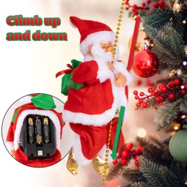 Santa Claus Climbing Beads,Santa Claus Climbing Rope Ladder, Electric Christmas Climbing Santa Rope Decoration Climbing Santa with Music Christmas Electric Toy Christmas Decor Christmas Ornaments(Red)