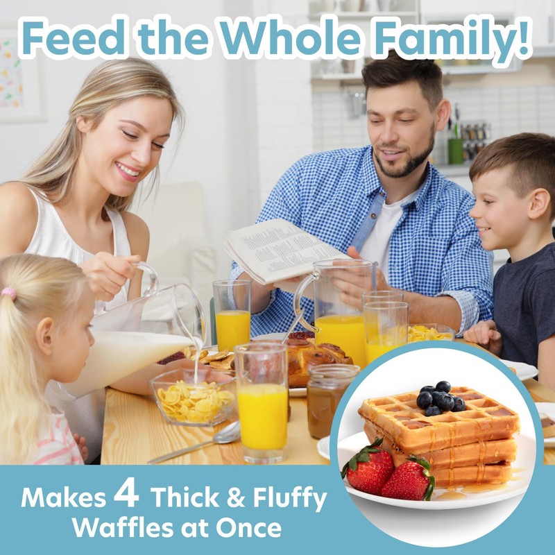 CucinaPro Four Square Belgian Waffle Maker, Extra Large Stainless Steel