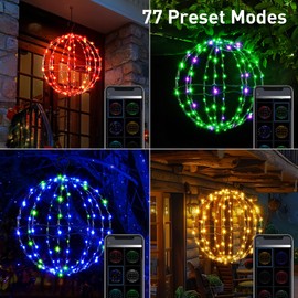 12" Smart LED Christmas Light Balls App Controlled Hanging Tree Globe 120 LEDs RGB Fairy Lights with 77 Lighting Modes Schedule Music Sync Waterproof for Holiday Patio Wedding Outdoor Indoor Decor