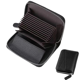 Yocipa Genuine Leather Mini Wallet Compaq Women's Card Case Small Coin Purse Multifunctional RFID Proof Wallet Leather Coin Case Popular, Black