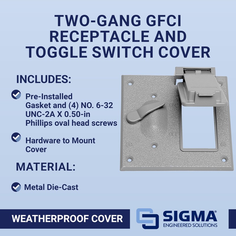 Sigma Engineered Solutions 14344 2-Gang Toggle Switch/GFCI Combination Weatherproof Cover,