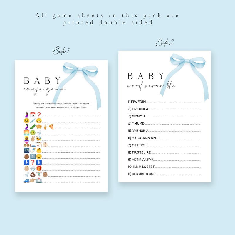 Baby Shower Games Bundle-6 Pack-Blue Coquette Bow Theme - New