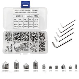 290 Pcs Cone Point Grub Screws Mixed, Assorted Stainless Steel Metric Threads Socket Screws, M3 M4 M5 M6 M8 Screws Assortment with 5 Pcs Socket Allen Key