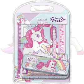 Unicorn Pink Stationery Set - 12 Pieces | Ideal Back to School for Girls | Includes Exercise Books, Pencil Case, Wood Pencils, and More | Perfect for Home, School and Office