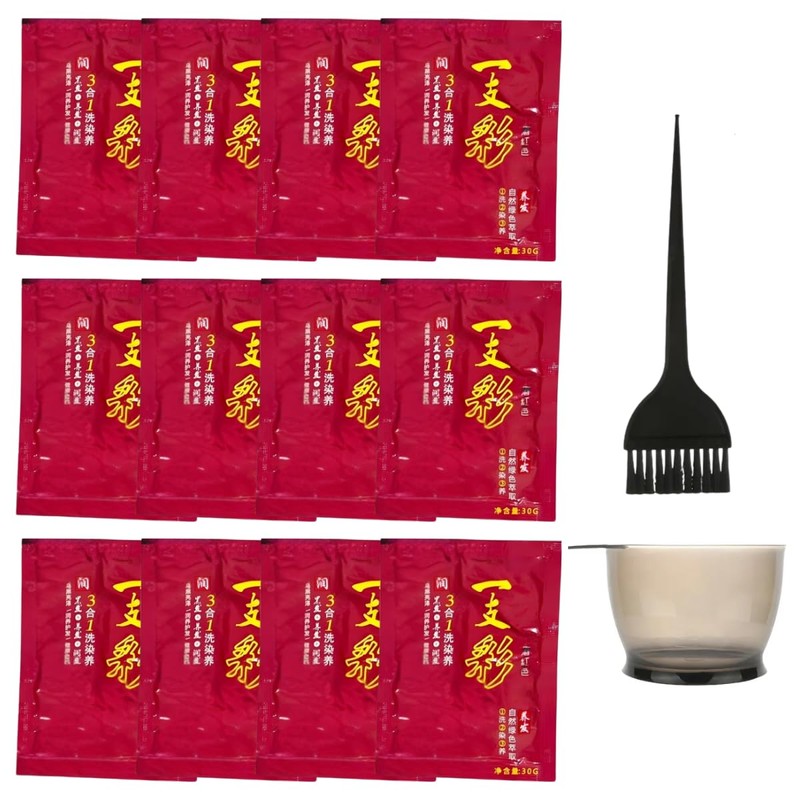 YAYAN HOUSE | 12 Sobres Shampoo Tinte Instantáneo 15min Cubre