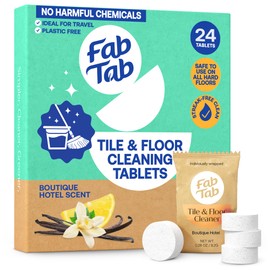 Fab Tab Hard Floor Cleaner Tablets - Pre-Measured Dissolvable Tablets for Hardwood, Tile and Vinyl Floors. Enzyme-Based Formula, Boutique Hotel Scent, Streak-Free Results