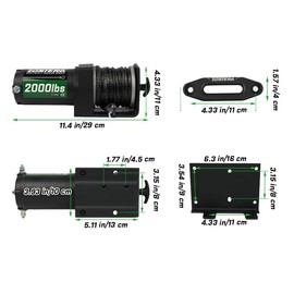 Zostera 2000lb ATV Winch Electric 12V,with Synthetic Rope, RV Waterproof Towing Winches,with Wired Manual Remote Controller Switch,with Mounting Plate, Fairlead&Hook
