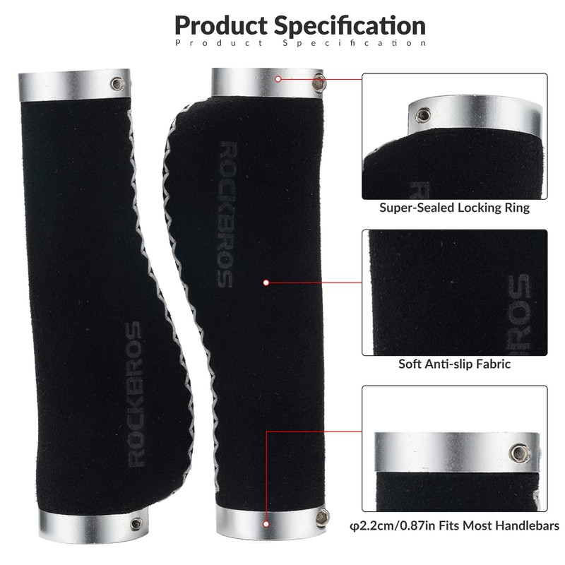ROCKBROS Bicycle Grips Ergonomic Non-Slip Handlebar Grips Lock-On Design MTB