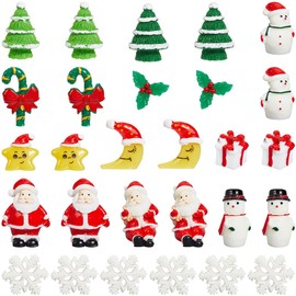 SUNNYCLUE 50Pcs Miniature Christmas Figurines Mini Snowman Santa Claus Xmas Tree Candy Cane Snowflake Tiny Christmas Ornaments Resin Christmas Miniatures for Home Office Party Favors Decoration