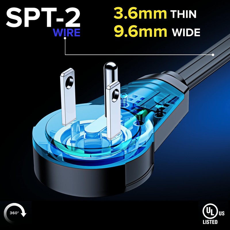 Maximm Cable de extensión de enchufe plano giratorio de 4