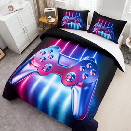 Loussiesd Gamepad Bettwäsche-Set Jungen Teenager 135x200cm Modern Game Bettbezug, Videospiel Betten für Kinder Mädchen, Neuheit Gradient Action Buttons Dekor Mikrofaser Bettwäsche