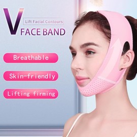 V-Line Face Mask, Reusable Double Chin Remover Lifting Mask, V-shaped Face Slimming Belt for Skin Tightening and Face Contouring, Pink