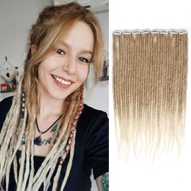 16 Inch clip in dreadlocks hair extensions,Light Brown to Blonde Synthetic Dreadlock Extensions Clip In 16 Inch 8 PCS 32Strands Hippe Dreads Handmade Soft Reggae Style Loc Extensions for Women