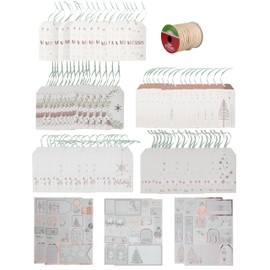 Christmas Gift Tags, Stickers & Raffa String Kit (171 Piece Set) (White & Rose Gold)
