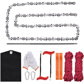 56 Inch High Limb Rope Saw with 68 Sharp Teeth Blades, Hand Rope Chain Saw Kit, Rope Saw Tree Saw High, Hand Rope Chain Saw with Handles, Webbing, S-hook and Sharpener and Cloth Bag