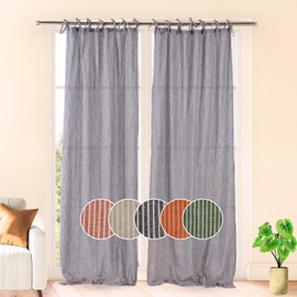 THE ART BOX - Cortinas de gasa a rayas, juego de 2 paneles para colgar en la parte superior de gasa de lino bohemio, para puerta de filtrado de luz, para recámara, sala de estar, decoración del hogar,