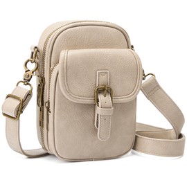 Small Crossbody Cell Phone Purse for Women Vintage Mini Crossbody Bag with Card Slots, Vegan Leather Phone Wallet Pouch (Light Taupe)
