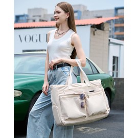 Makukke XXL Beach Bag, Large Beach Bag with Shoe Compartment, Cord/Nylon Weekender Women's Foldable Ultralight Swimming Bag with Zip for Holiday, Travel, Gym, Picnic, Beige corduroy, XXL, Contemporary