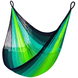 Yellow Leaf Hammocks - “St. Lucia” Hammock, Hanging Chair Hammock Swing, Fits 1 Person (330 lbs), Neon Green, Blue & Turquoise, Handwoven, Shareable, Weathersafe Hammocks