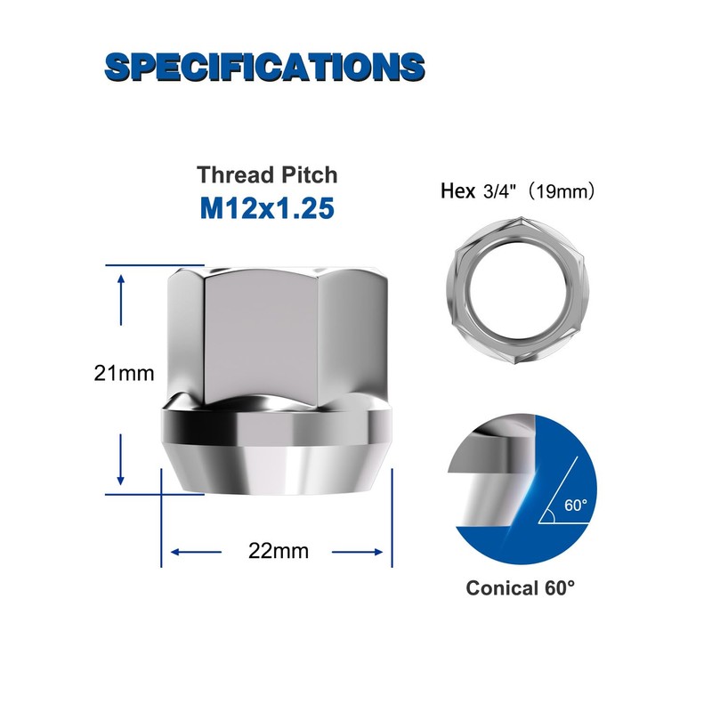 GAsupply M12x1.25 Short Open End Lug Nuts, 0.8" 21mm Tall,