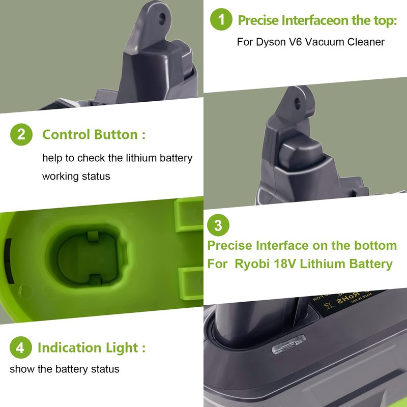 TPDL for Dyson V6 Battery Adapter, for Ryobi 18 Volt