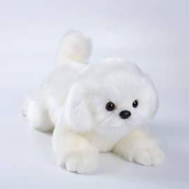 CU-MATE - Perro de simulación de animales de peluche maltés, realista y realista, suave, hecho a mano, juguete de peluche para cachorro, regalo para niños y niñas