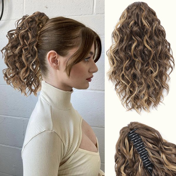 VEGALILY 12 inch Hair Extensions Clip in Brown with Caramel