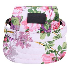 Pet Sun Hat Dog Baseball Cap Sun Protection with Adjustable Chin Strap Ear Holes Visor Sunbonnet for Outdoor Activities (Flower, M)