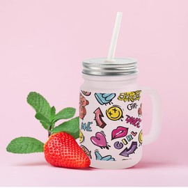 Craft Express 12 OZ Sublimation Glass Mason Jar Blanks Frosted with Handle-Sublimation Tumbler Jar Cups Glass with Lid and Straw-Perfect for Cricut Mug Press Crafting-Set of 4