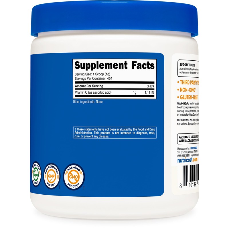 Nutricost Pure Ascorbic Acid Powder (Vitamin C) 1LB
