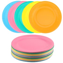 PINGEUI 200 Pack Colorful Party Paper Plates, 7 Inch Macaron Paper Plates Coloured Paper Plates Picnic Plates Round Dessert Plates for Wedding Birthday Party, 5 Colours