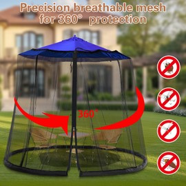 WANRU 7.5-10FT Patio Mosquito Netting - Mosquito net for Patio Garden and Outdoor Umbrellas with Adjustable Elastic Cord and Zipper Umbrella net