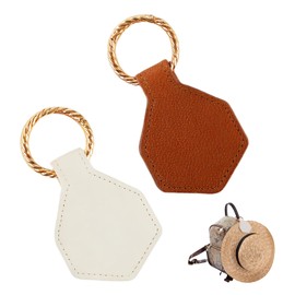 OIHCAZ 2PCS Hat Clip, PU Leather Magnetic Hat Clip for Hats Scarves Sunglasses Hat Holder Clip with Metal Hanging Ring for Backpacks Handbags Luggage（Brown & White）