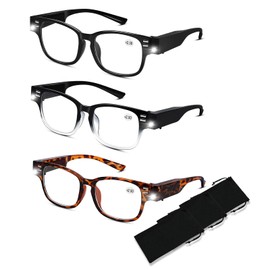 Magnifying Glasses with Light Reading Glasses with Lights and Magnifier Bright LED Readers with Lights Blue Light Blocking Magnifying Eyeglasses Nighttime Reader Lighted Eye Glasses for Men Women+250