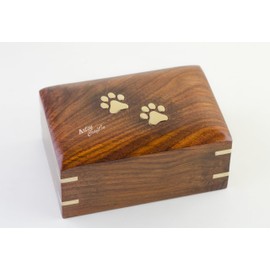 Handmade Rosewood Pet Urn for Keepsake Memorial of Dogs,Cats Wooden Urns for Pets Ashes | Handcrafted Two Paws Funeral Cremation Urn Box (Small- 6 x 4 x 2.75" - 40 Cu/In)