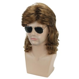 MAGQOO Mens Mullet Wig Brown Wavy Curly Mullet Wig Punk Retro 70s 80s Disco Rocker Fancy Party Halloween Cosplay Costume Wigs