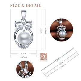 Infinite U 925 Sterling Silver 8mm Pearl Owl Pendant Women Necklace with 45cm Chain