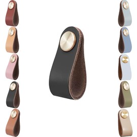 Leather Cabinet Knobs - 2pcs Drawer Door Pulls Handles, Cupboard Wardrobe Anti-Collision Vintage Furniture Knobs for Kitchen Dresser